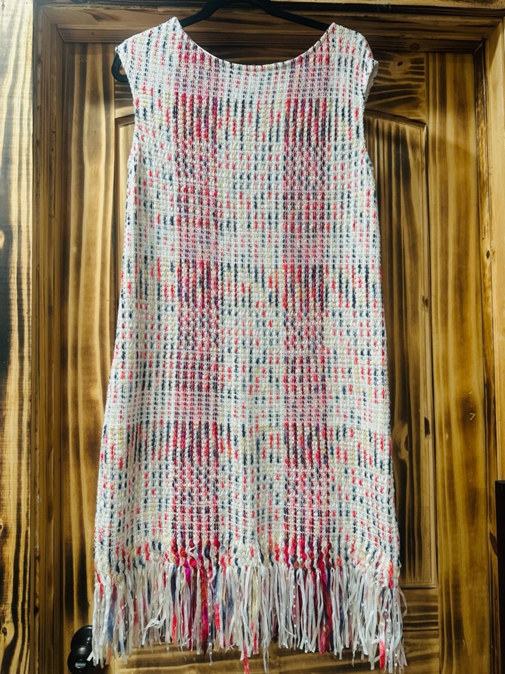St. John Black Label multi color ribbon woven cap sleeve dress size 10